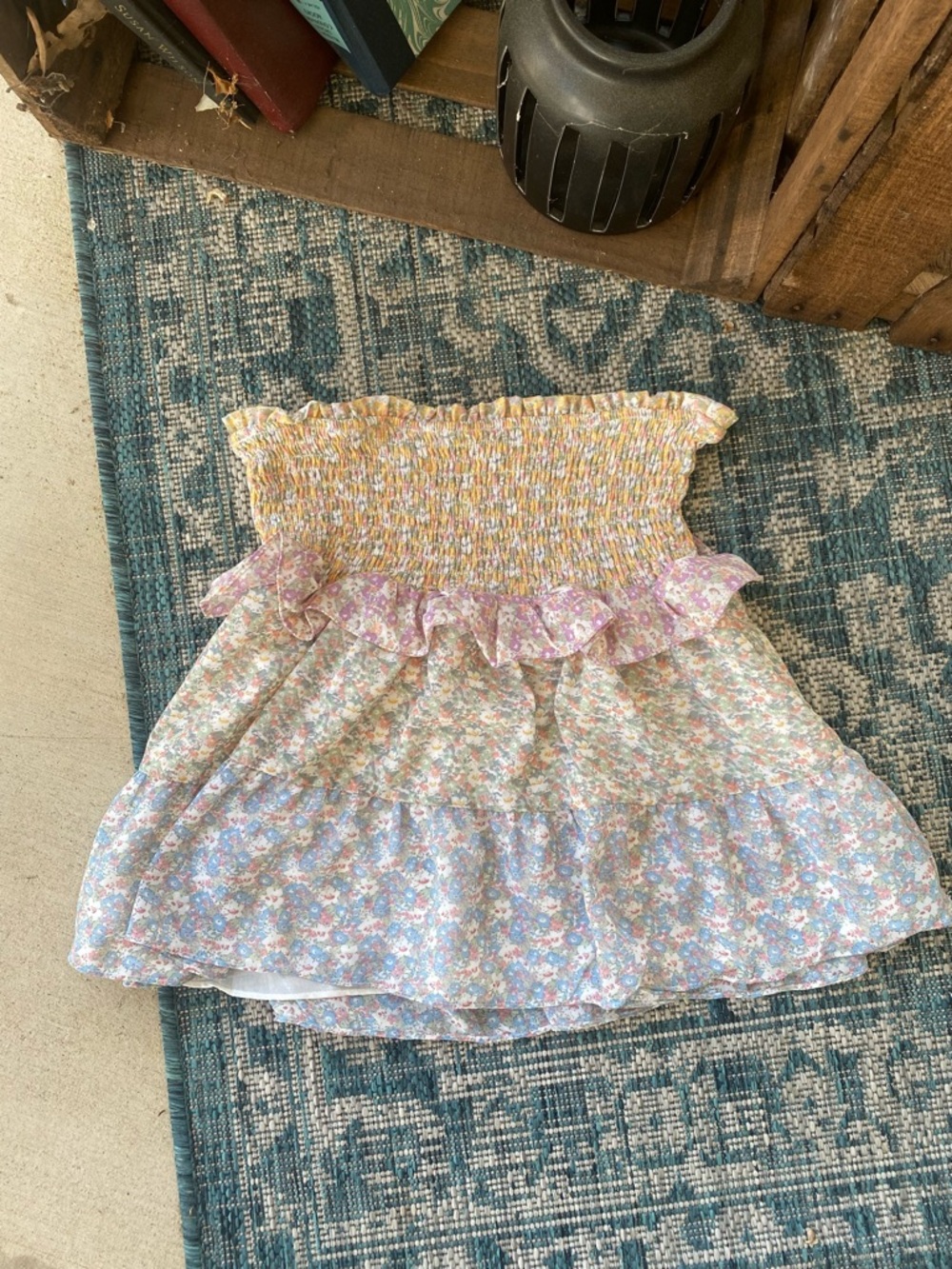 Storia Floral Smocked Mini Skirt in Pastel Yellow, Pink, Blue